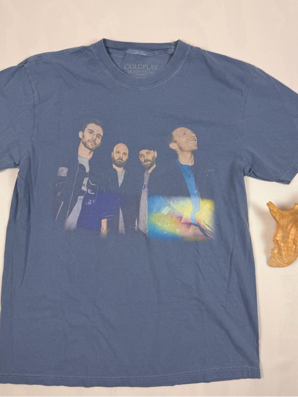 Coldplay Moon Music Mens Large Blue Music Of The Sphere Graphic T-Shirt